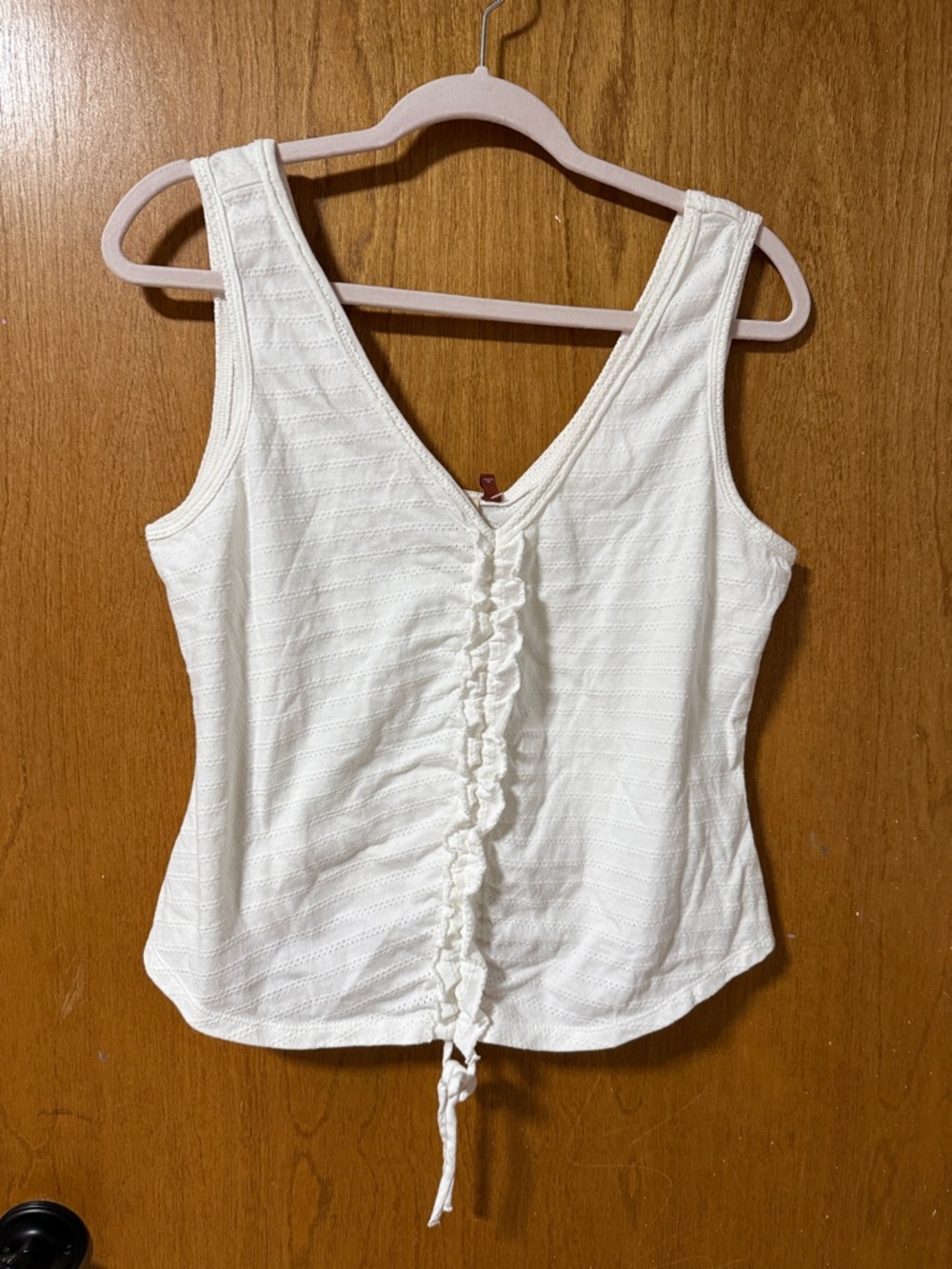 Anthropologie Cream V-Neck Ruffle Tie-Front Tank